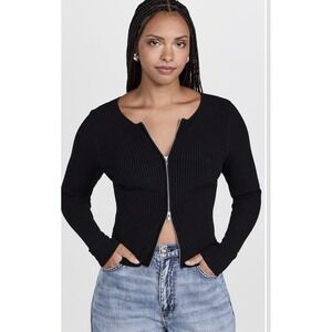 Good American Virgo Sweater Ribbed Zip Front BLACK Size 2XL ANTHROPOLOGY $179